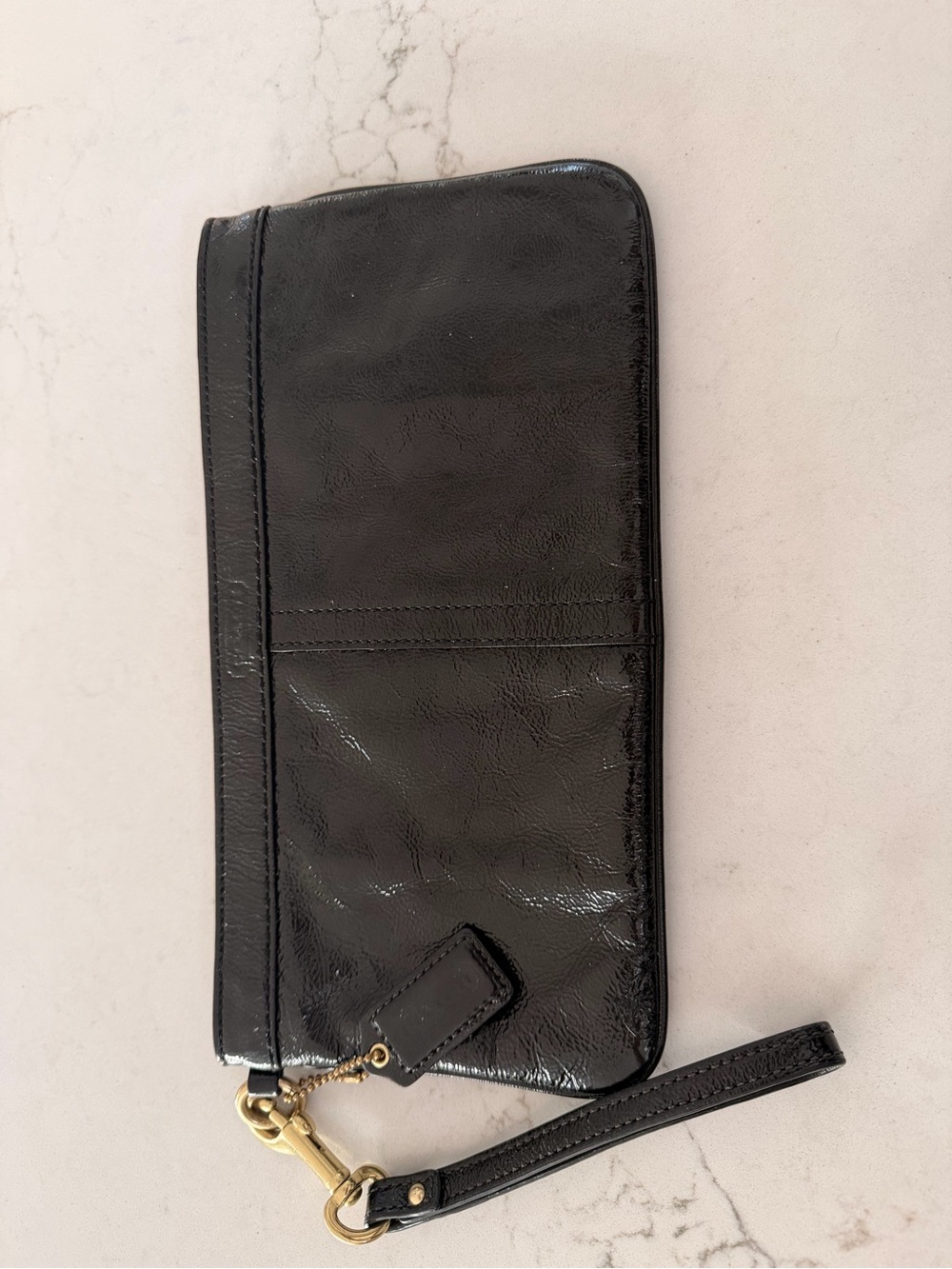Coach Black Patent Leather Wristlet with Gold-Tone Hardware